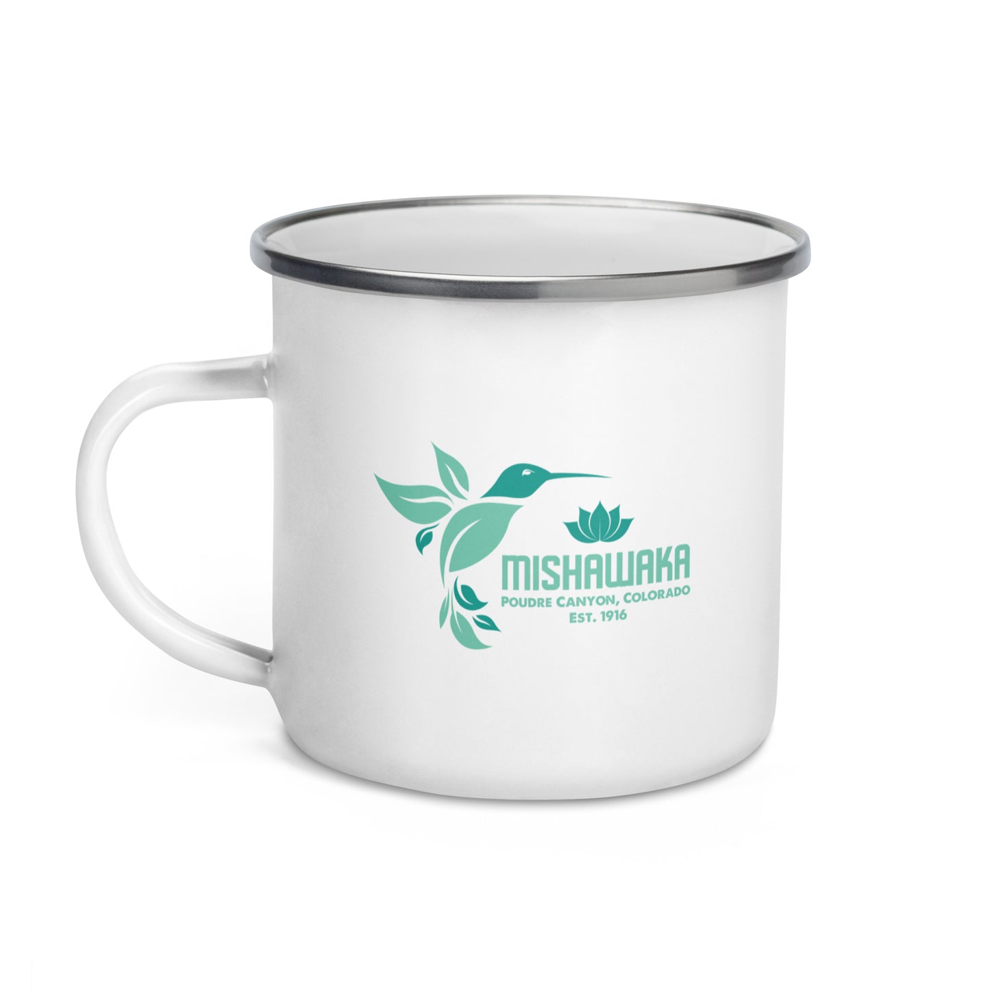 Mishawaka Humingbird White Enamel Mug